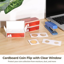 600 PCS Cardboard Coin Clips, 12 Assorted Sizes Paper Coin Holders, 2" x 2" Coin Flip with Clear Window, Coin Collection Album Display Sleeves for Dollar Penny Quarter Nickle Commemorative Coins