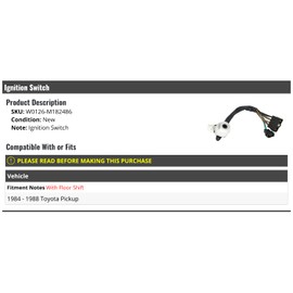 Marketplace Auto Parts Ignition Switch - Compatible with 1984-1988 Toyota Pickup