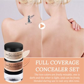 Tattoo Cover Up, Waterproof Concealer Makeup Cream, Skin Concealer Set for Tattoos/Scars/Birthmarks/Dark Spots/White Spots, Suitable for Both Men and Women-2 Color