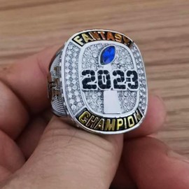 2023 Fantasy Football Championship Ring | Heavy FFL Champion Ring | Gold Silver Tone Plated Award Trophy for Fantasy Football League Winner (Size 13, Ring and Stand Together)