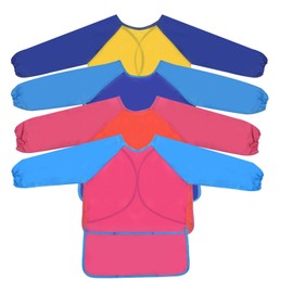 volumoon Set of 4 Children's Painting Aprons, Children's Apron Set with Pockets, Cooking Apron Children Boys Girls, Adjustable Toddler Cooking Apron for Crafts, Painting, Baking, Cooking,