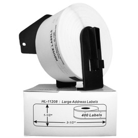 HOUSELABELS Compatible with DK-1208 Replacement Roll for Brother QL Label Printers; 400 Address Labels; 1-1/2" x 3-1/2” (38mm*90mm) with 1 Reusable Cartridge - 6 Rolls