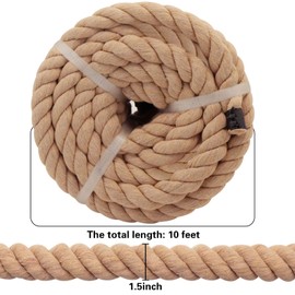 SINYLOO Natural Twisted Thick Cotton Rope - Brown Nautical Rope for Crafts, Swing, Hanging, Decoration, Tug of War - 1.5 Inch x 10 Foot