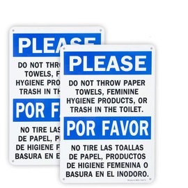 2 Pack Please Do Not Throw Paper Towels, Feminine Hygiene Products, Or Trash in The Toilet Sign, 10"x 7" .04" Aluminum Sign Rust Free Aluminum-UV Protected and Weatherproof