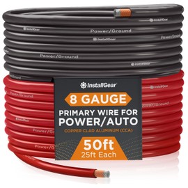 InstallGear 8 Gauge Wire (50ft) Copper Clad Aluminum CAA - Primary Automotive Wire, Car Amplifier Power and Ground Cable, Battery Cable, Car Audio Speaker Stereo, RV Trailer Wiring Welding Cable 8ga