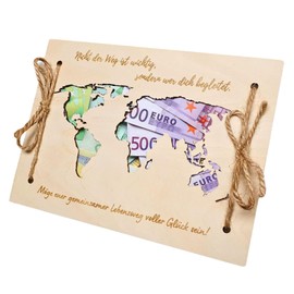 Hurifeng Wooden Money Gift Birthday - Creative Money Gift Packaging Made of Lime Wood - Unique Birthday Gift for Men and Women (World Map)