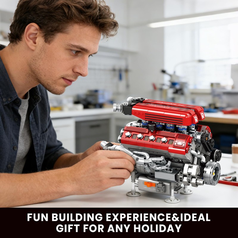 Reobrix V8 Engine Model Building Kit for Adults, V8 Engine