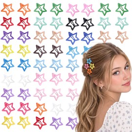 Y2K Star Hair Clips,60 Pcs 1.29 Inch Colorful Snap Barrettes (Random Color)