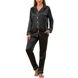 YIMANIE Pajamas for Women Silk Satin Pajama Sets for Women Soft Womens Loungewear Set Black