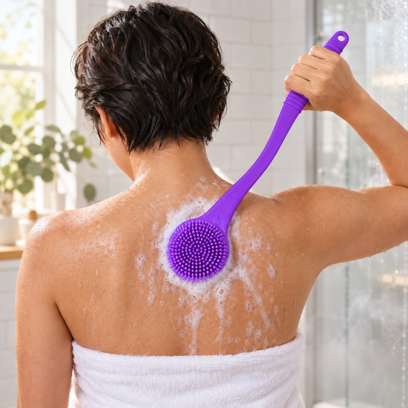 Silicone Back Scrubber for Shower – Long Handle Bath Body