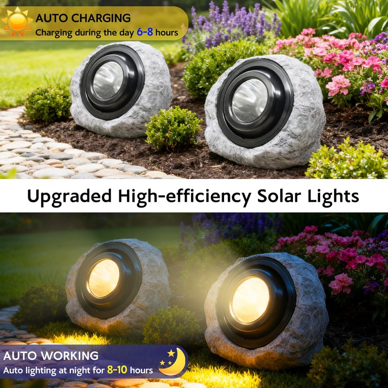 Vcdsoy Solar Powered Rock Lights Outdoor- 4 Pack Super Bright