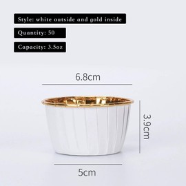 Party Hippo Cupcake Cups, 3.5 Oz 50 pcs Disposable Foil Muffin Liners, Gold Cupcake Baking Cups, Ramekin Aluminum Cupcake Tip Pan Ramekin Holders, Little Baking Cups (White)