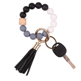 Aoksunova Key Ring Car Women Key Ring Bracelet Car Key Ring with Beads Tassel Gifts for Women, 8cm x 8cm
