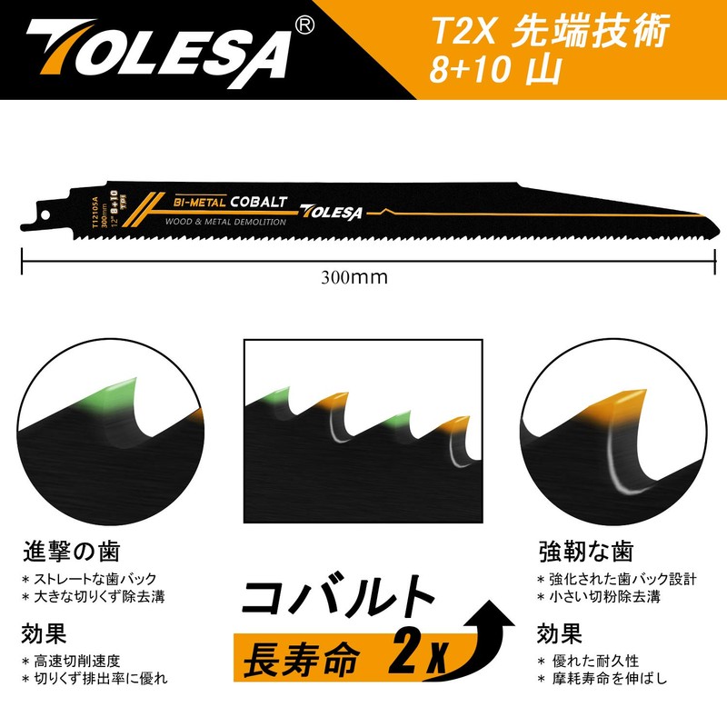 TOLESA 8/10 Thread Reciprocating Saw Replacement Blade, 8.9 inches (225
