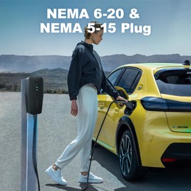 Level 1&2 EV Charger, Electric Vehicle Portable Charger with 20FT Cable, Home EV Charging Station, 16Amp 110V-240V, NEMA 6-20 & NEMA 5-15 Plug