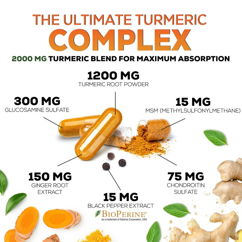 Turmeric Curcumin Supplement 2000mg with Glucosamine Chondroitin & Ginger, 95%
