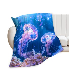 Jellyfish Blanket Ocean Jellyfish Gifts for Girls Boys Woman Kids Ocean Jellyfish Lover Coastal Navy Throw Blankets Soft Blanket Warm Fleece Flannel Plush Blankets for Bed Sofa Couch 40"x50"
