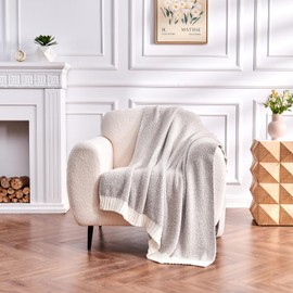 CozeCube Throw Blanket, Ultra Soft Cozy Knit Throw Blanket, Warm Fluffy Throw Blanket, Reversible Throw Blanket for Couch Bed Sofa Gift, 50 x 60 inches,Dove Grey and White