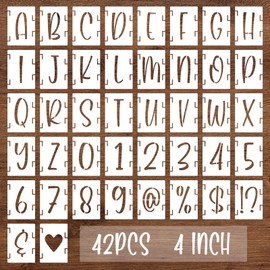 BAMIDELE 4 Inch Alphabet Letter Stencils, 42 Pcs Reusable Plastic Letters Numbers Symbol Interlocking Drawing Template Kit for Painting on Wood, Fabric, Rock, Chalkboard, Door Porch, Wall, Signage