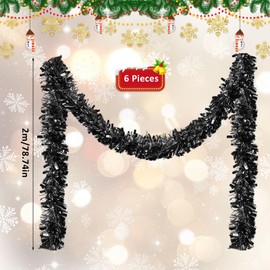 Pack of 6 x 2 m Christmas Tinsel Garland, Tinsel Garland, Glitter Garland, Christmas Indoor and Outdoor for Christmas Tree, Christmas Party, Tinsel Christmas Decoration, Black
