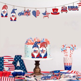 12 Pcs Memorial-Day Decorations 4th of July Wooden Ornaments Red White Blue Hanging Ornament America Star Gnome Design Holiday Party Supplies Independence Day Patriotic Decor for Home Decorations