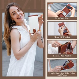 Huztencor Womens Wallet RFID Blocking Wallet Women Leather Bifold Multi Card Case Wallet with Zipper Pocket Beige Brown