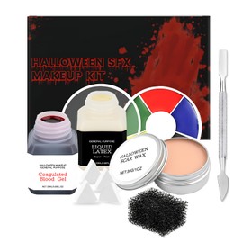 Halloween make-up set, zombie, Halloween make-up set, Halloween artificial blood set, wounds make-up set contains fake blood, liquid latex, scar wax, 6 colours bruise body colour, SFX make-up for