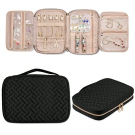 SFYBYHEART Travel Jewelry Organizer Case, Jewelry Travel Bags for Women, Large Capacity Travel Jewelry Case for Tangle-Free Earrings, Necklaces, Rings Storage, Travel Accessories, Black