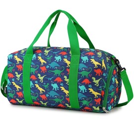 Dinosaur Duffel Bag,RAVUO Water Resistant Kids Overnight Sports Bag Weekender Gym Bag Carry-On Tote Travel Shoulder Bag for Boys with Shoe Compartment and Wet Pocket