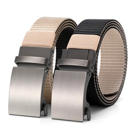 KASBAH Reversible Nylon Ratchet Belt for Men,Adjustable No-Hole Design for Casual, Golf, Jeans & Pants Durable Web Belt for Men (26-44 Inches)