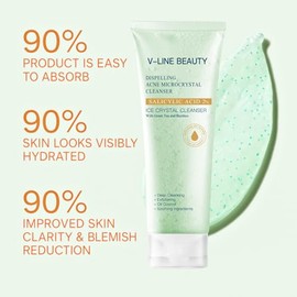 Gel Exfoliante Facial De Limpieza Profunda Con Microcristales Para Piel Con Acné, 2% De Bha + Glicerina + Té Verde Y Bambú. Ayuda A Eliminar Las Imperfecciones Del Acné Sin Resecar La