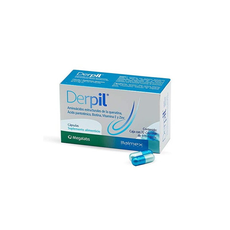 Derpil Suplemento Alimenticio Cabello Vitaminas Minerales Aminoácidos Estructurales Queratina Biotina