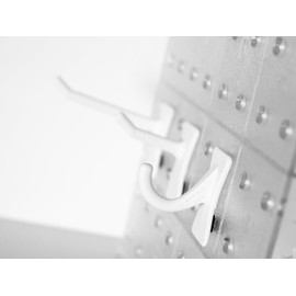 PegPro® J, 1", 2" Hooks Kit for Modern Plastic or Metal Pegboard – Durable Plastic Pegboard Hooks - For Garage, Kitchen, Craft Room, and more (J, 1", 2" Hooks - 50 Pack, White)