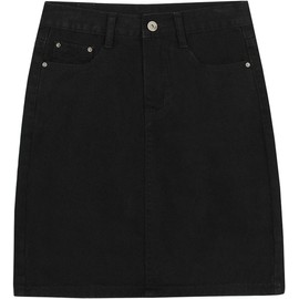 chouyatou Five-Pocket elástico básico de la mujer Denim Falda con Slit, Negro, Mediano