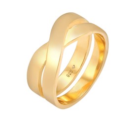 Kuzzoi 0610782720 Men's Band Ring 925 Sterling Silver Gold-Plated Wide Silver Ring (9 mm) in Curved Design, Golden Ring for Men Polished Ring Size 60 - 66, Sterling Silver