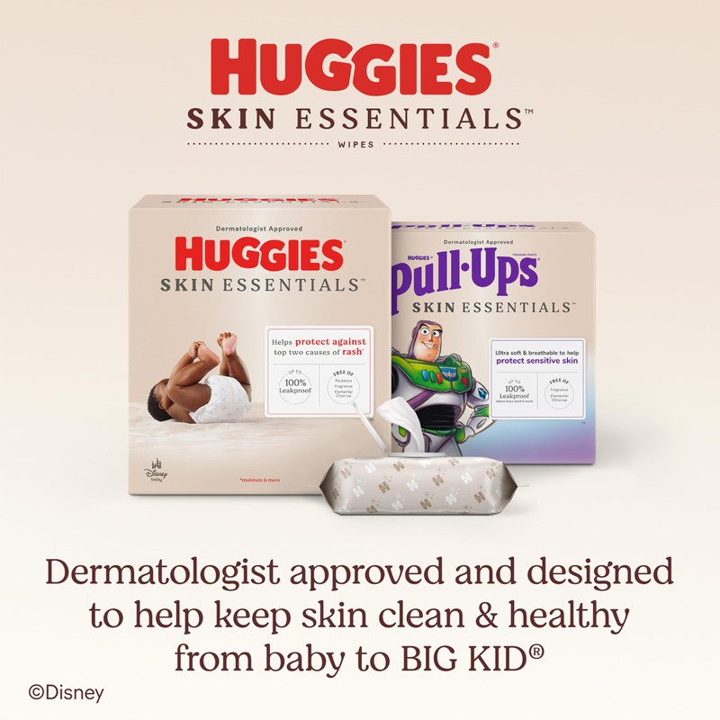 Huggies Skin Essentials Baby Wipes, Hypoallergenic, 99% Water, 6 Flip