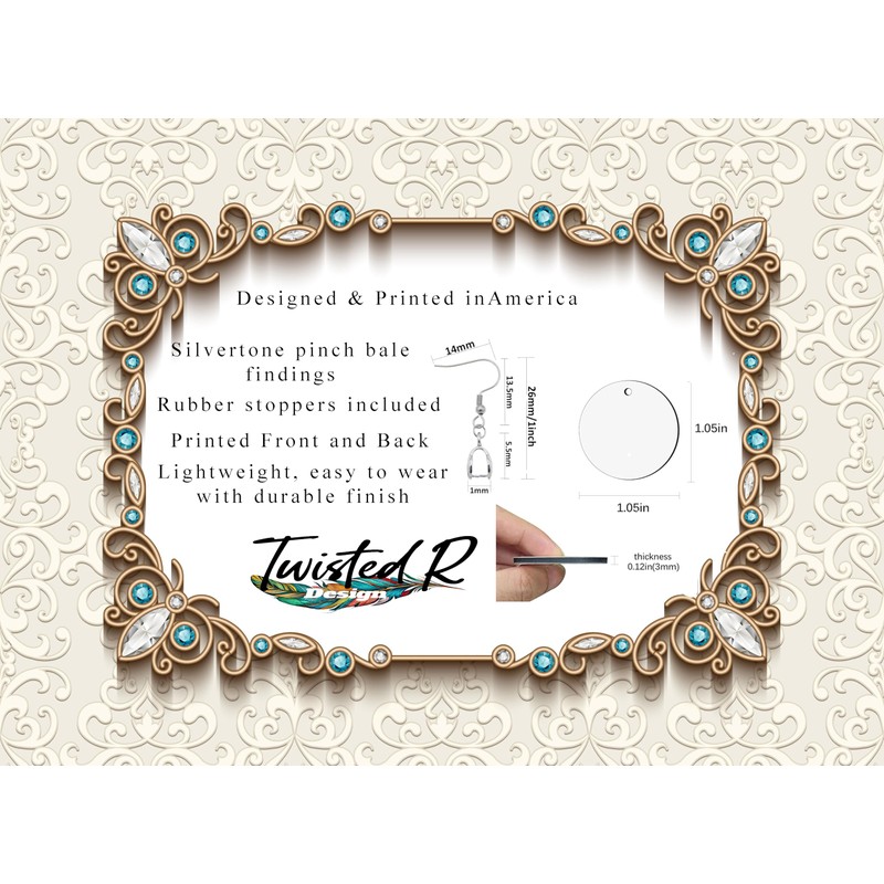 Round Wood Earrings Light Weight Printed Image Dangle Jewelry (Sunset