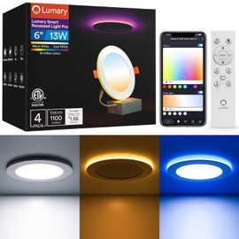 Lumary Smart Recessed Lighting Pro 6 Inch with RGB/Night Ring, 13W 1100LM Smart WiFi RGBWW LED Downlight, Canless with Junction Box, Works with Alexa/Google Assistant/BT Remote, ETL Listed, 4 Pack