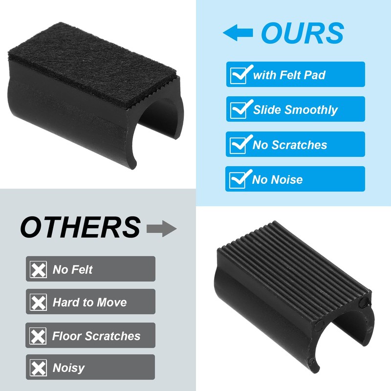 PATIKIL フェルトパッド付きの長方形の椅子脚カバー 19mm スムーズにスライド 傷やノイズなし 家具の足のハードウッド保護具 床の滑り止め オフィス用 黒