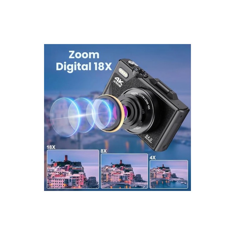 Diyeeni Cámara Digital con Pantalla LCD Abatible, Cámara UHD 4K