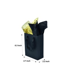 JUNESHE Small Gift Bags with Handles & Tissue Paper,4 Pack Mini Black Gift Bags, Extra Small Black Goodie Bags, Tiny Gift Wrap for Birthday Party Favors, Baby Shower