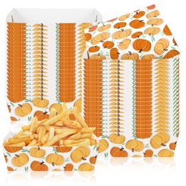 Whaline 50Pcs Fall Paper Food Trays Orange Pumpkin Paper Food Boats Autumn Food Holder Disposable Serving Trays for Thanksgiving Harvest Party Supplies