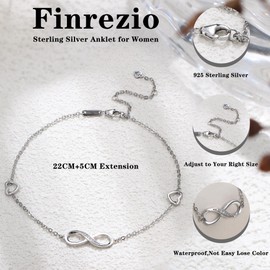 Finrezio 925 Sterling Silver Infinity Anklet Bracelet for Women Girls Adjustable Foot Jewelry 4-Level Adjustable Length Gift For Mother’s Day