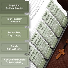 EssexWares – Sage Green Solid Color Bible Tabs for Old and New Testament, 80 Large Print Tabs for Bible Study, Water-Resistant and Durable Bible Index Tabs for Women and Men - 1.7" Wide
