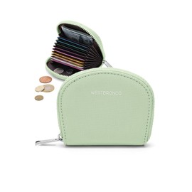 WESTBRONCO Mini Coin Purse for Women, RFID Blocking Accordion Wallet with 11 Card Slots, Slim Zipper Card Holder Coin Pouch for Travel & Everyday Use