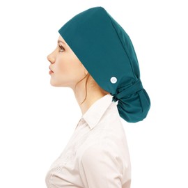 Surgical Cap Fabric Green Cotton Scrub Hat Surgical Hat Nurse Hat Surgical Caps Adjustable Work Hat with Button Sweatband Ponytail Pocket Hat Lace-up Hat for Women