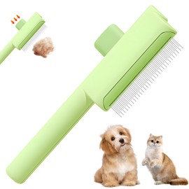 Pet Hair Removal Comb Flea Comb, 2025 New Cat Grooming Brush with Release Button, for Massaging and Cleaning Shedding Pets Hairs, De-Shedding Cat Brush for Short and Long Hair Cats (Green)