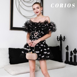 CORIOS Clutch Bag Women's Rhinestone Evening Bag Small Bag Elegant Shoulder Bag Shiny Diamond Handbag Luxury Shoulder Bag Wedding Prom Party Bridal Bag, Rose Gold, Unique, elegant