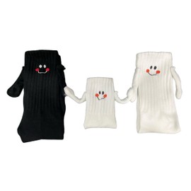 Alihoo Magnetic Socks, Funny Fun Smiley Face Parent-Child Socks, Unisex Funny Couples Holding Hands Socks for Couples, parent-child (1 white S (1-3 years old)+1 black, 1 white)