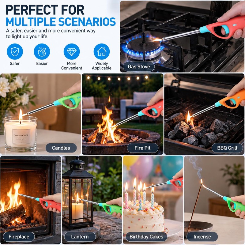 3 pcs Refillable Butane Lighters, BBQ Grill Click Flame Multipurpose